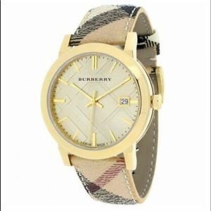 🔥🌸💖BURBERRY Champagne Dial Leather Strap Watch ✨🧡
